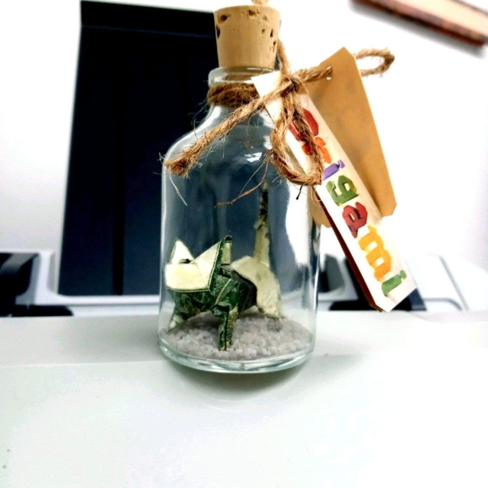 Origami Dollar Cat in The Bottle